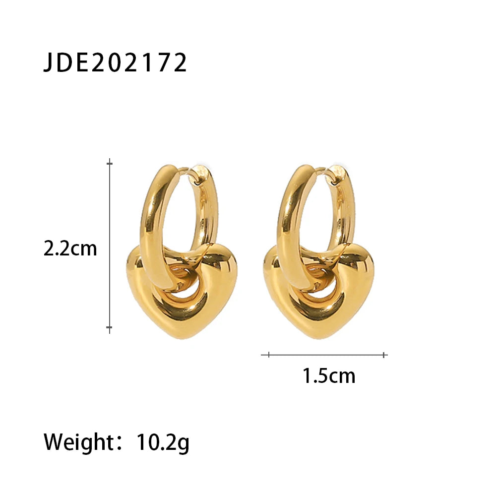 Uworld Removable Hollow Heart Ring Pendant Earrings Stainless Steel 14K Gold Pvd Plated Hoop Earrings For Women