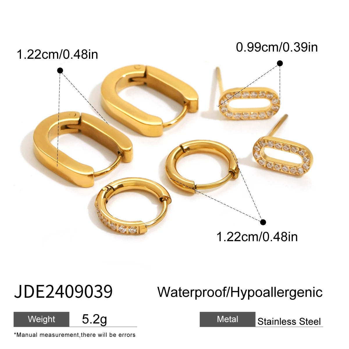 Uworld 3Pair/set White Rhinestone Cubic Zirconia CZ Bling Stud Earrings Stainess Steel Waterproof Charm Women Basic Jewelry