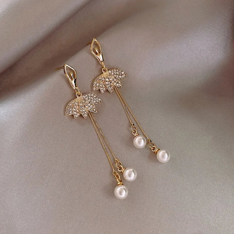 Elegant Zircon Crystal Dangel Earrings For Women Simulation Pearl Rhinestone Butterfly Drop Earring Wedding Party Jewelry Gifts