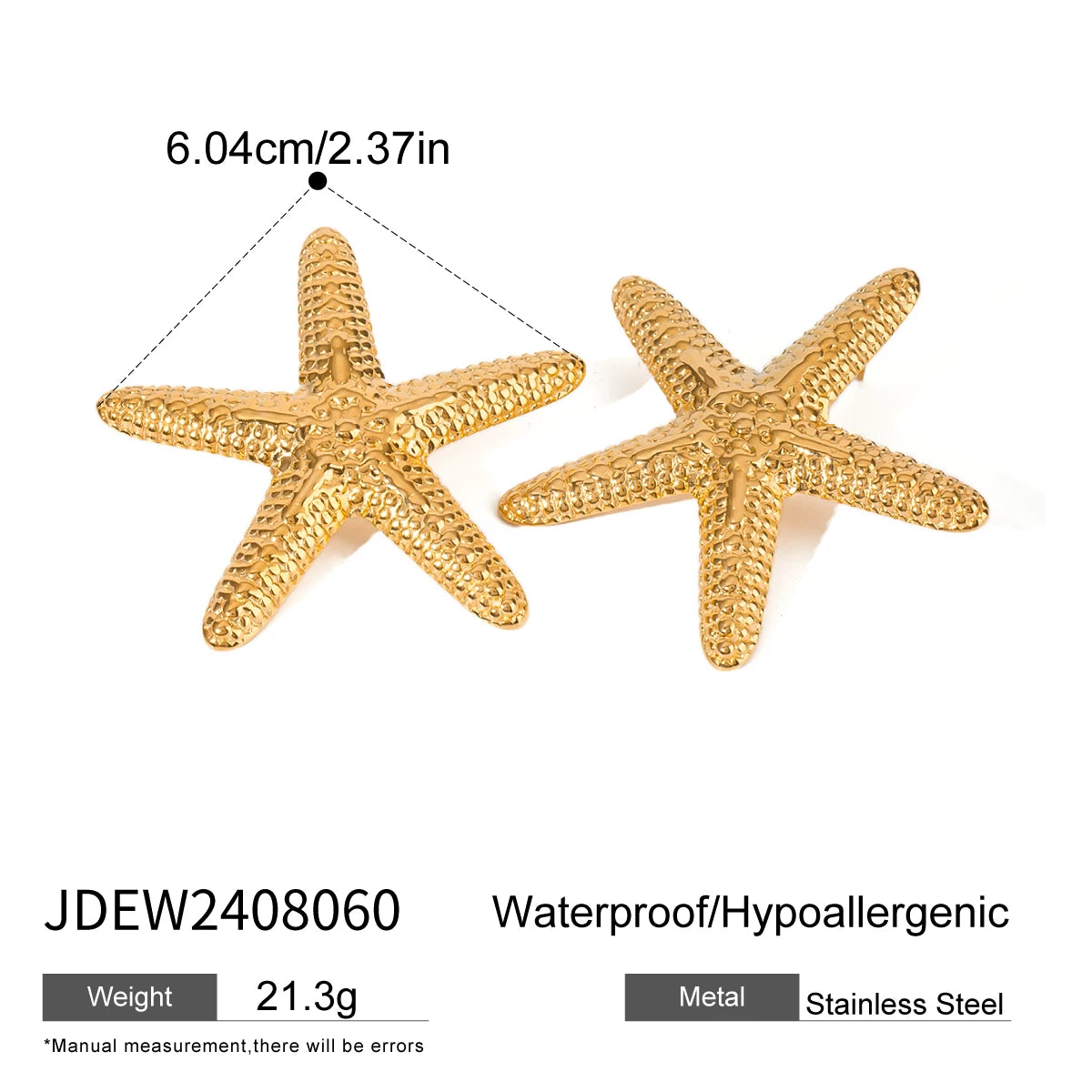 Uworld Ocean Vacation Style 18K Gold Color Plated Stainless Steel Waterproof Starfish Shell Ear Studs Pearl Conch Earrings Women