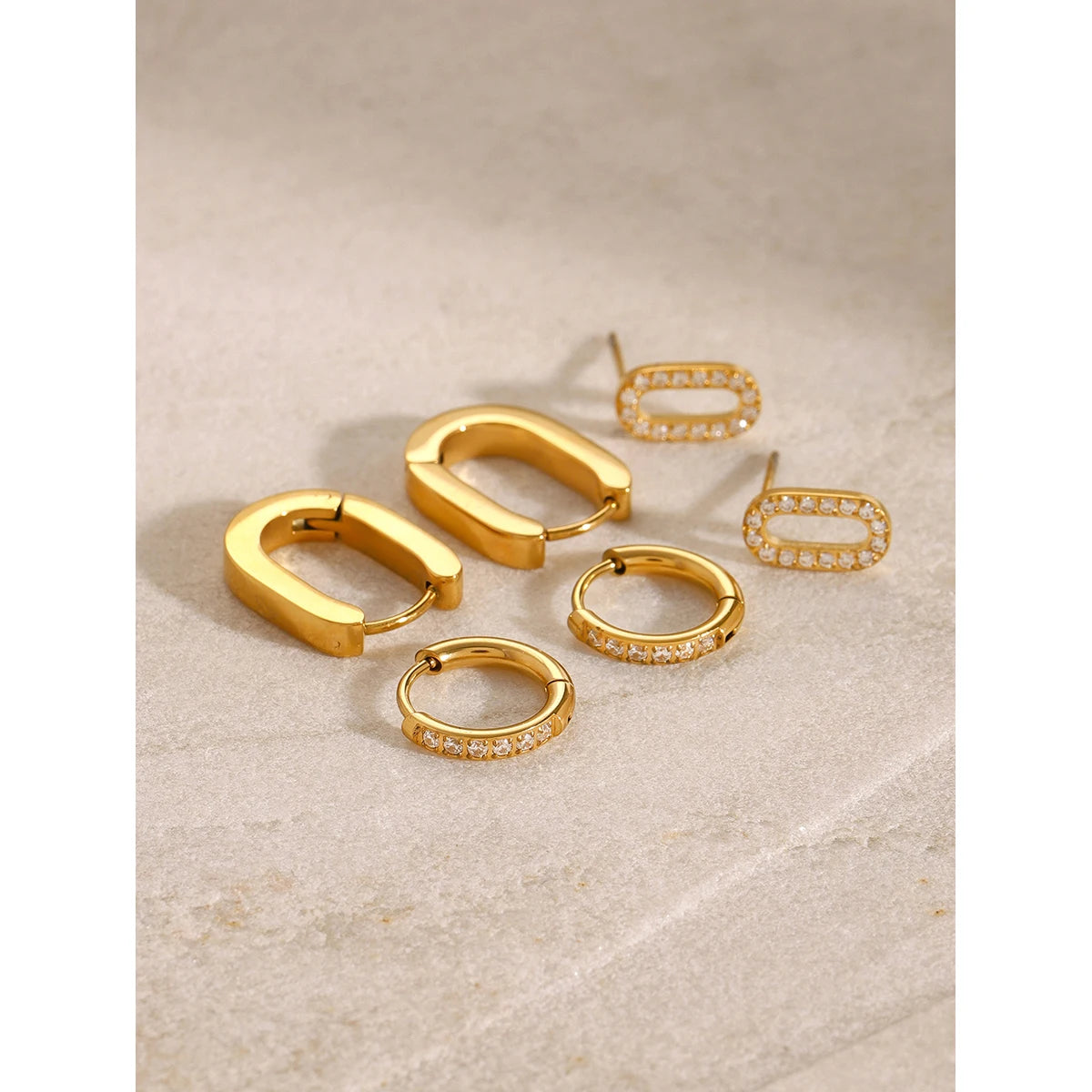 Uworld 3Pair/set White Rhinestone Cubic Zirconia CZ Bling Stud Earrings Stainess Steel Waterproof Charm Women Basic Jewelry