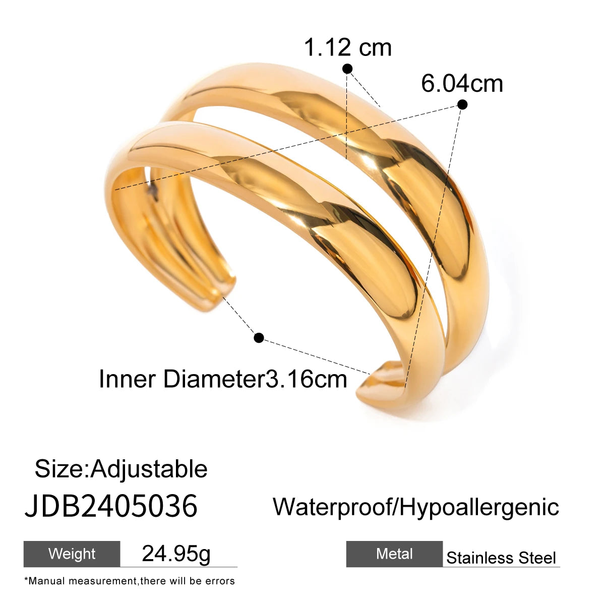 Uworld Stainless Steel Statement Gold Color Cuff Bracelet Bangle Metal Texture Multi-Layer Temperament Fashion Waterproof Jewelr