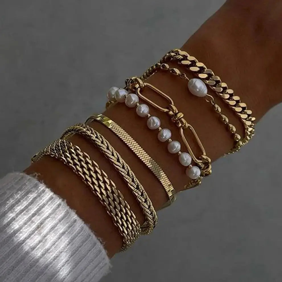 Uworld 316l Stainless Steel Natural Pearl Chain Bracelet Bangle for Women Elegant Fashion Jewelry Bijoux Waterproof Party Gift