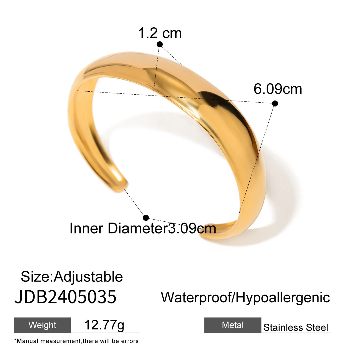 Uworld Stainless Steel Statement Gold Color Cuff Bracelet Bangle Metal Texture Multi-Layer Temperament Fashion Waterproof Jewelr