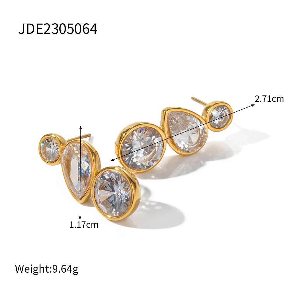 Uworld Bling Cubic Zirconia White Zircon Stud Earrings 18K Gold Plated Stainless Elegant Daily Delicate Jewelry Gift for Her