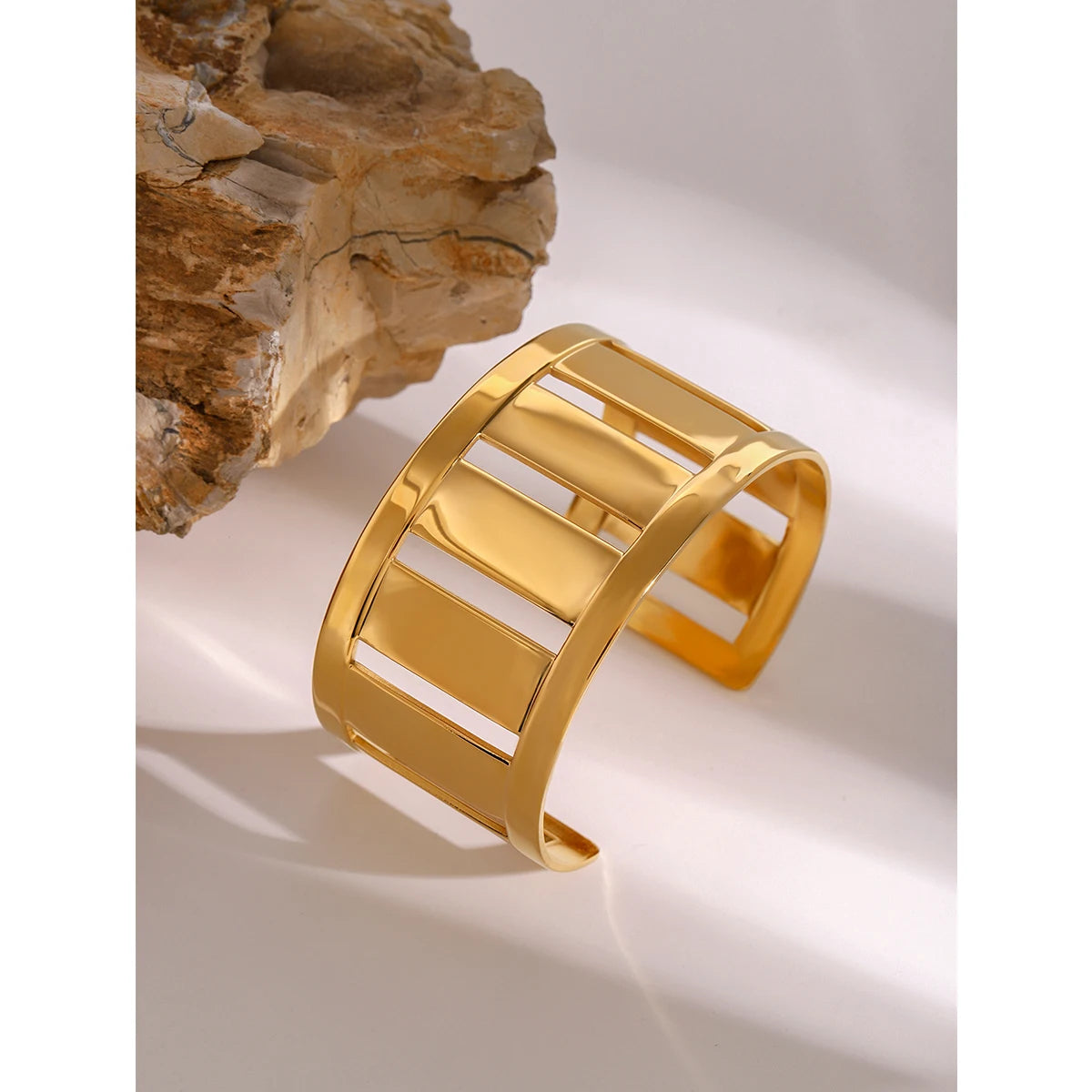 Uworld Stainless Steel Geometric Simple Color Cuff Bracelet Bangle Metal Texture Multi-Layer Temperament Fashion Waterproof