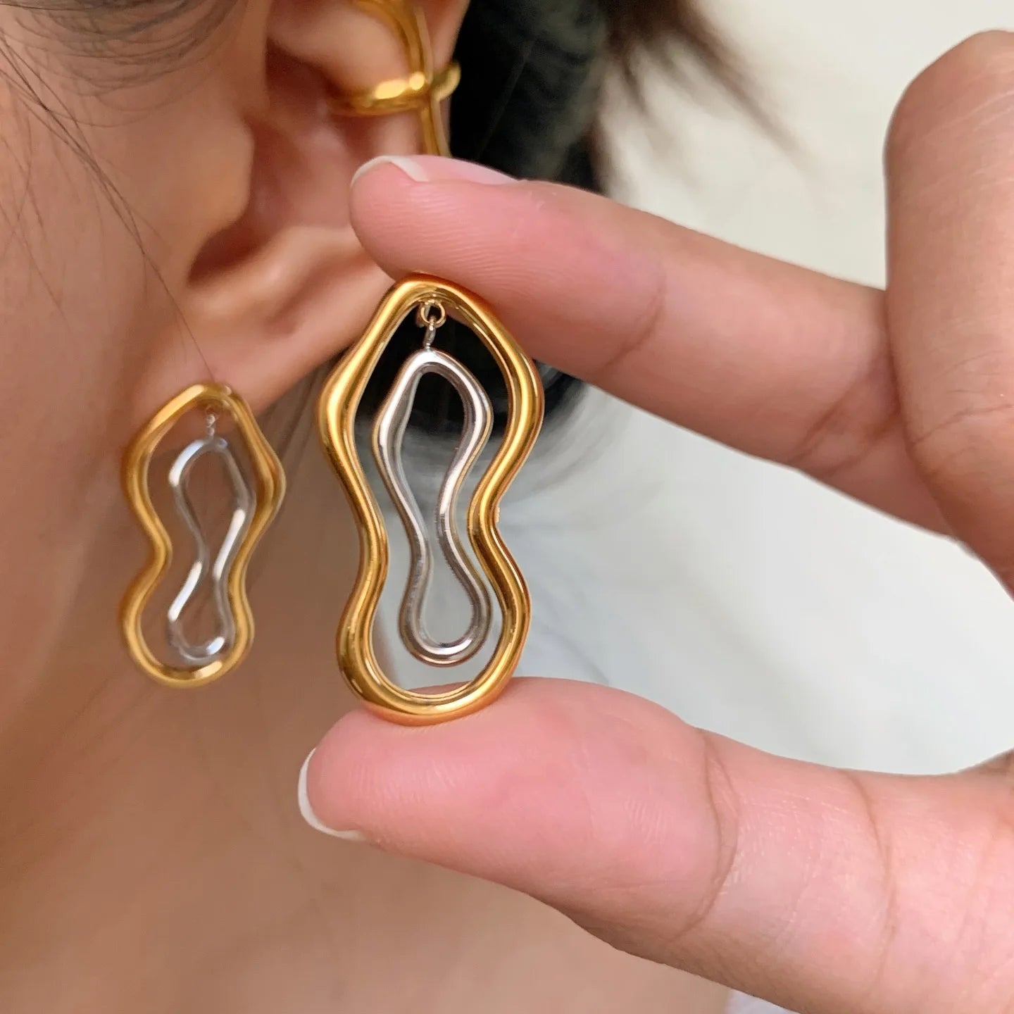 Uworld Minimalism Two Tone Sculptural Freeform Earrings Geometric Irregular Earrings Women's Accessories Gift for Her