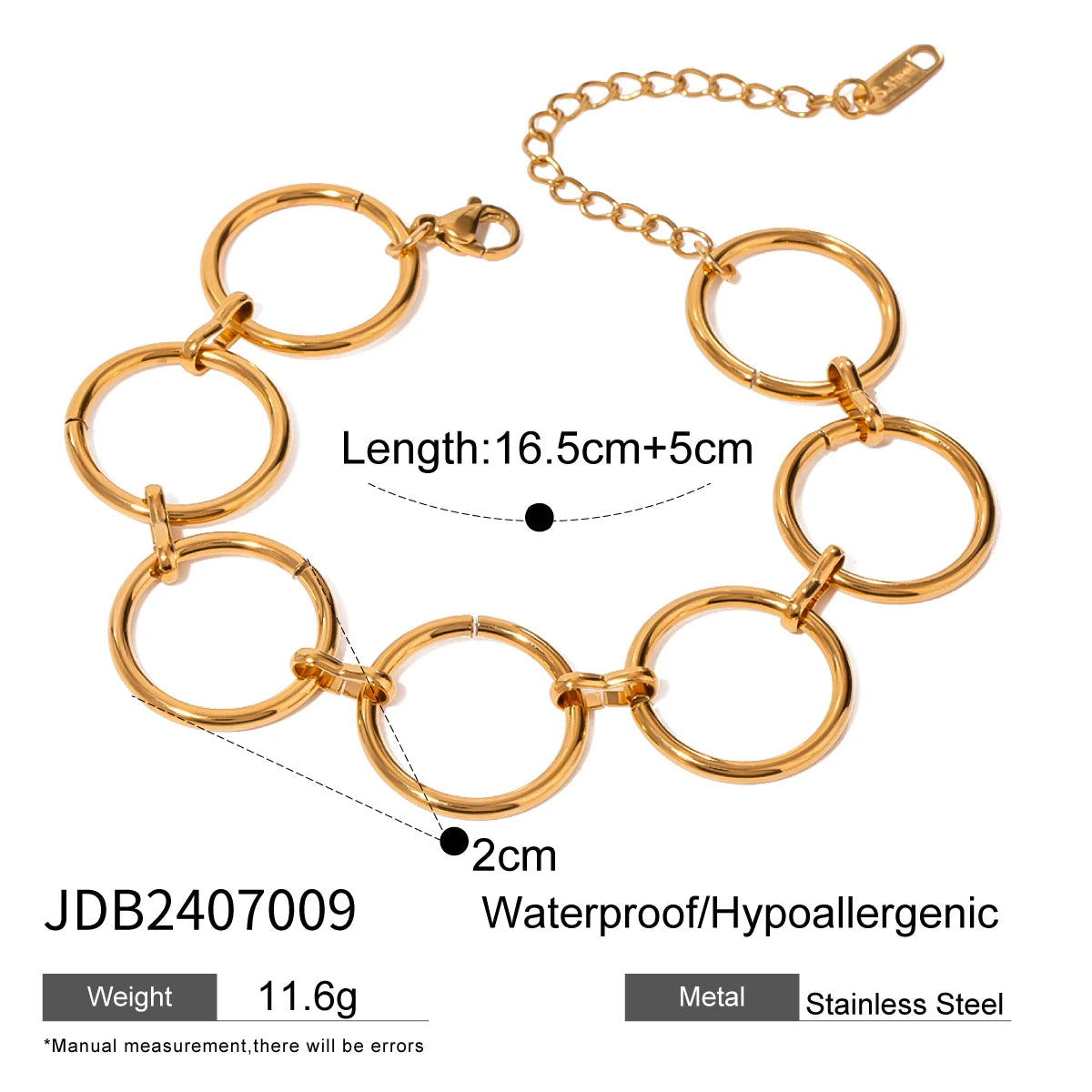 Uworld New Stainless Steel Geometric Ring Interlocking Circle Bracelet 18 K Plated Geometric Wrist for Women Bijoux Accessories