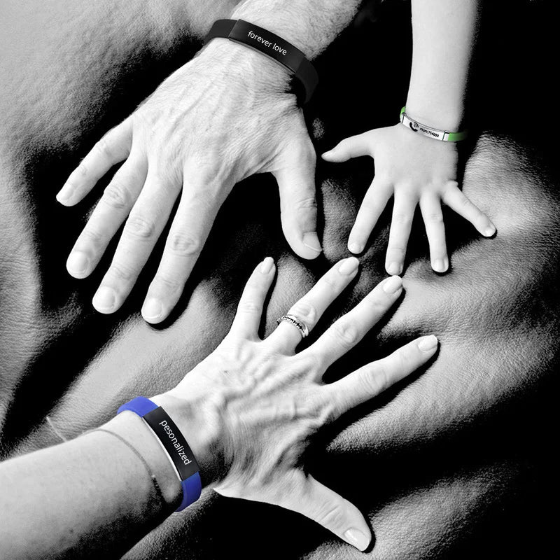 Personalized Rubber Silicone Bracelet ID Bracelet Bangle Adjustable Slide Custom Name for Women Men Girl Boy