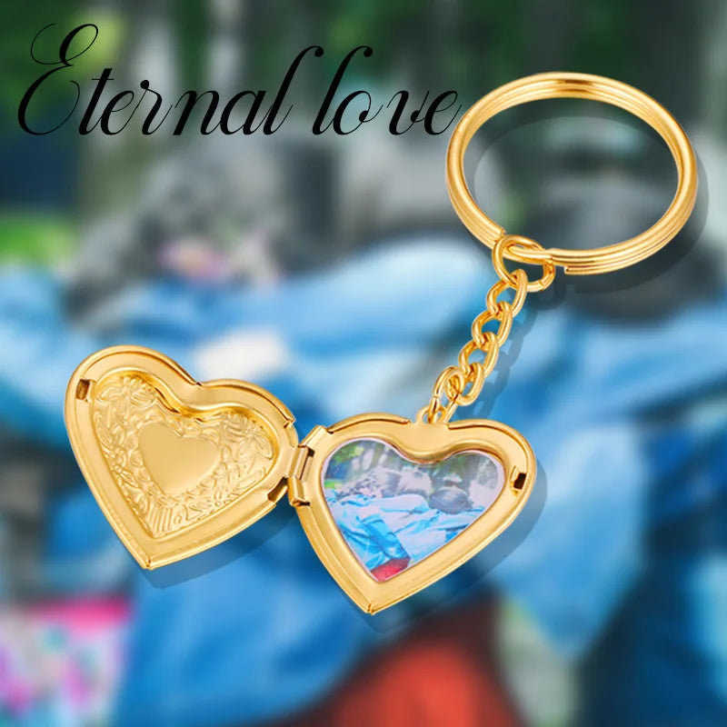 Women's Personalize Engrave Name Heart Locket Key Chains, Custom The Photo of Family, Love Keepsake Gifts
