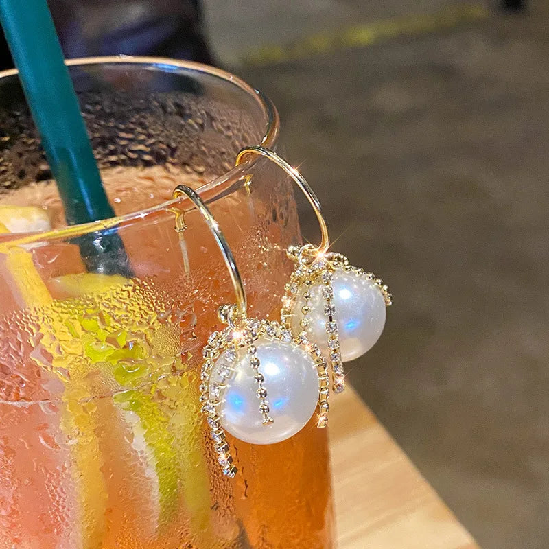 Elegant Zircon Crystal Dangel Earrings For Women Simulation Pearl Rhinestone Butterfly Drop Earring Wedding Party Jewelry Gifts