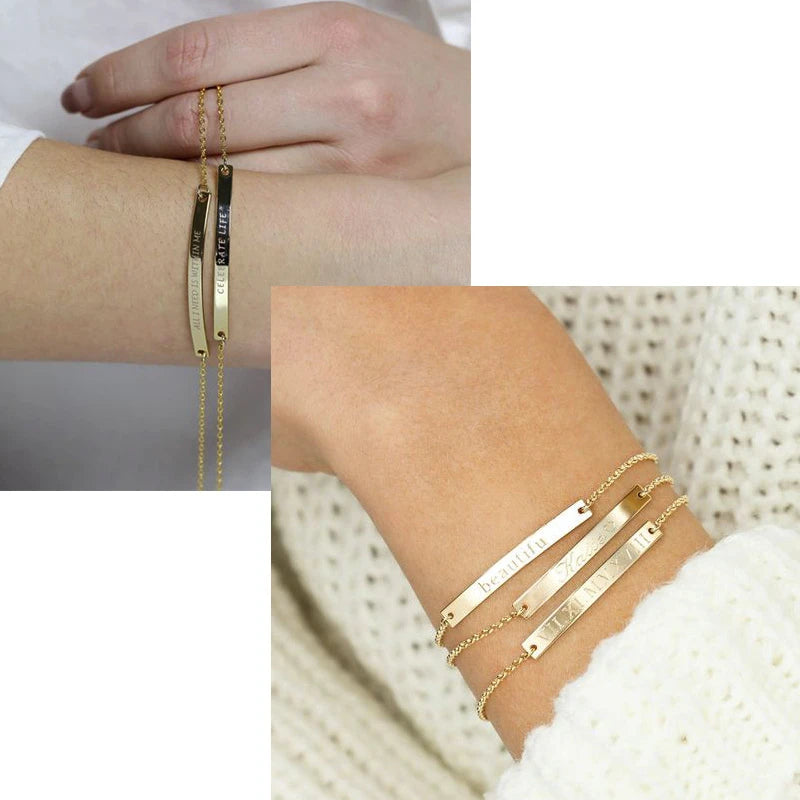 Free Custom Name Bracelet for Women,Stainless Steel Link Chain Bracelet,Elegant Personalized ID Bar Bracelets,Chic Jewelry Gifts