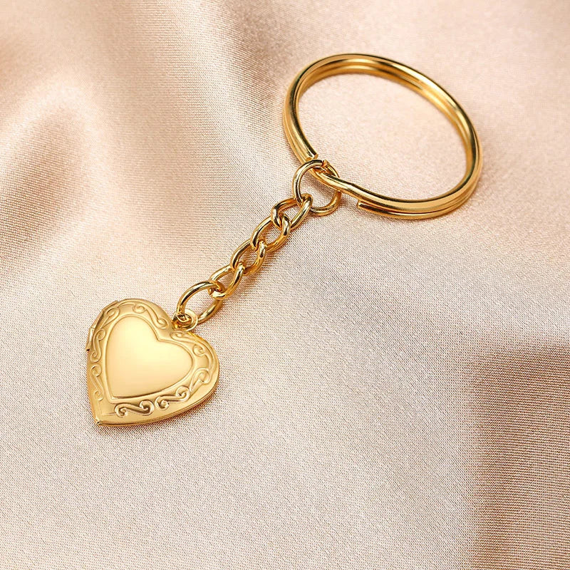 Women's Personalize Engrave Name Heart Locket Key Chains, Custom The Photo of Family, Love Keepsake Gifts
