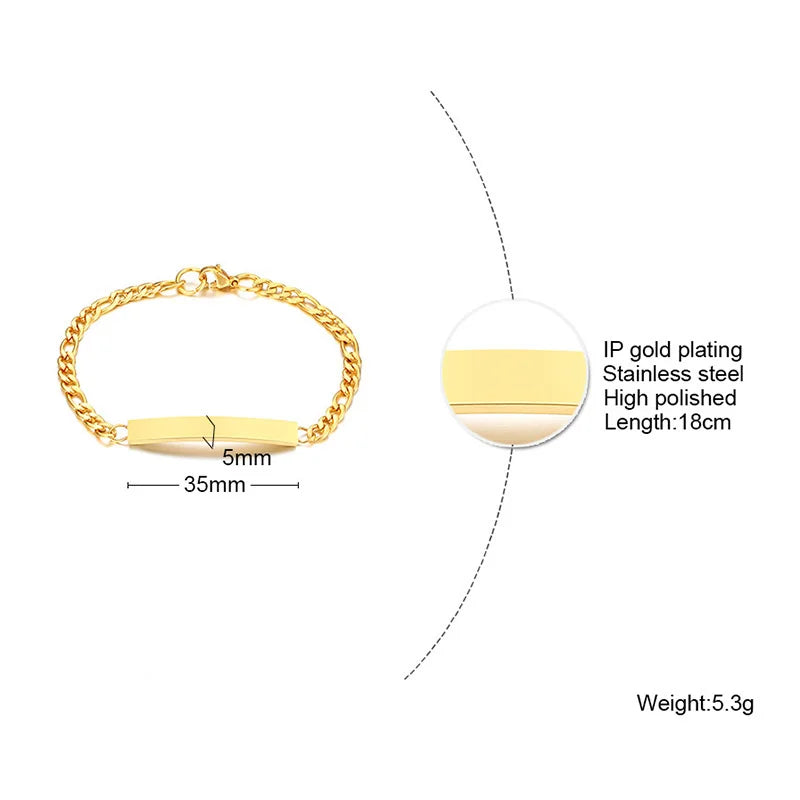 Free Custom Name Bracelet for Women,Stainless Steel Link Chain Bracelet,Elegant Personalized ID Bar Bracelets,Chic Jewelry Gifts