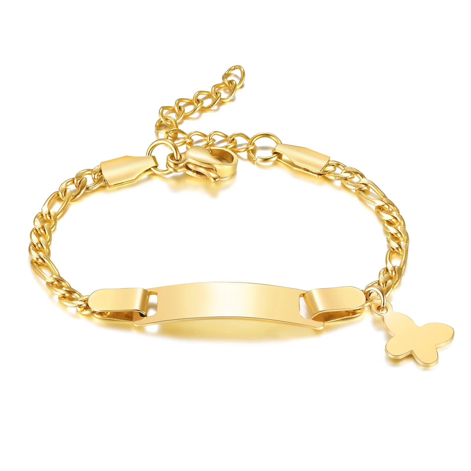 Persoanlized Custom Name Heart Bracelet,Stainless Steel Figaro Chain Link Adjustable,Engraved Gift for Boy Girl