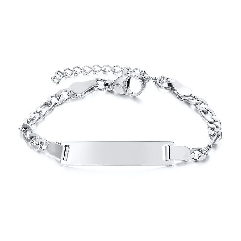 Persoanlized Custom Name Heart Bracelet,Stainless Steel Figaro Chain Link Adjustable,Engraved Gift for Boy Girl
