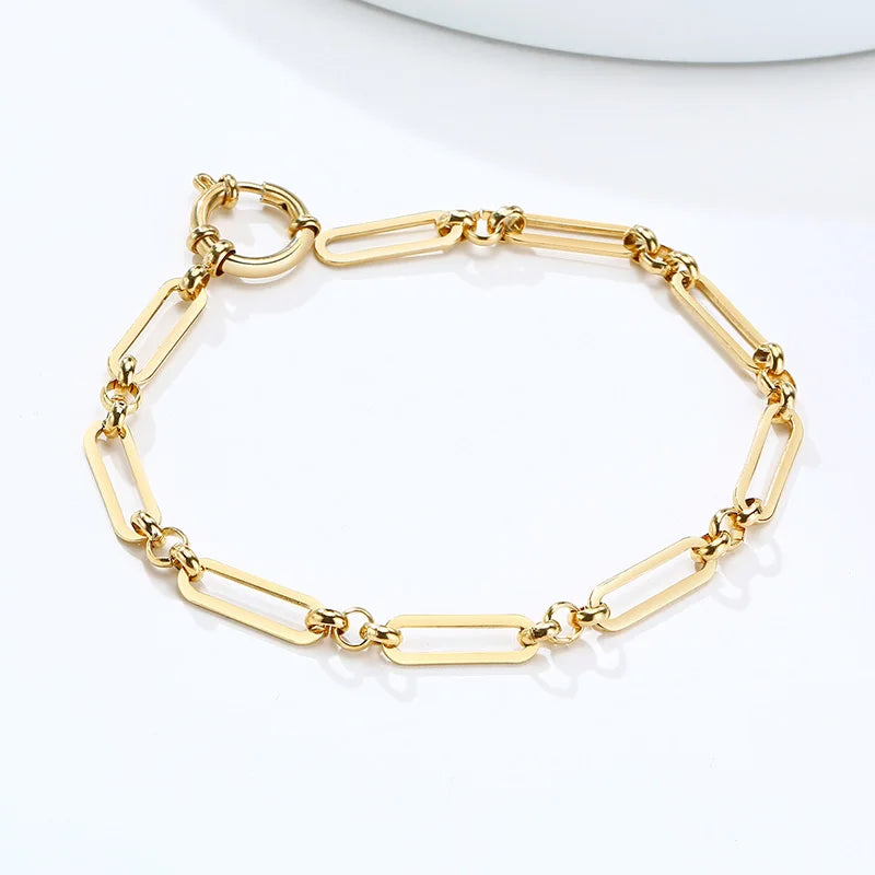Rectangle Link Paperclip Chain Bracelet Gold Color Stainless Steel Chunky Link Large Clasp Stacked Women Jewelry