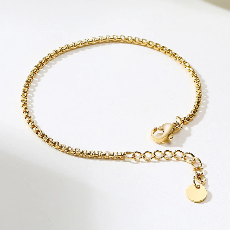 Simple Figaro Flat Snake Chain Bracelets for Women, Gold Color Stainless Steel Wrist Jewelry Length Adjustable