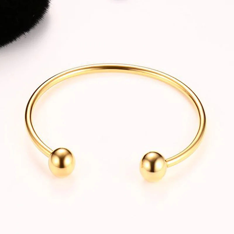 Charm Ball Cuff Bangle Women Bracelet Stainless Steel Gold Color Stackable Daily fashion Jewelry