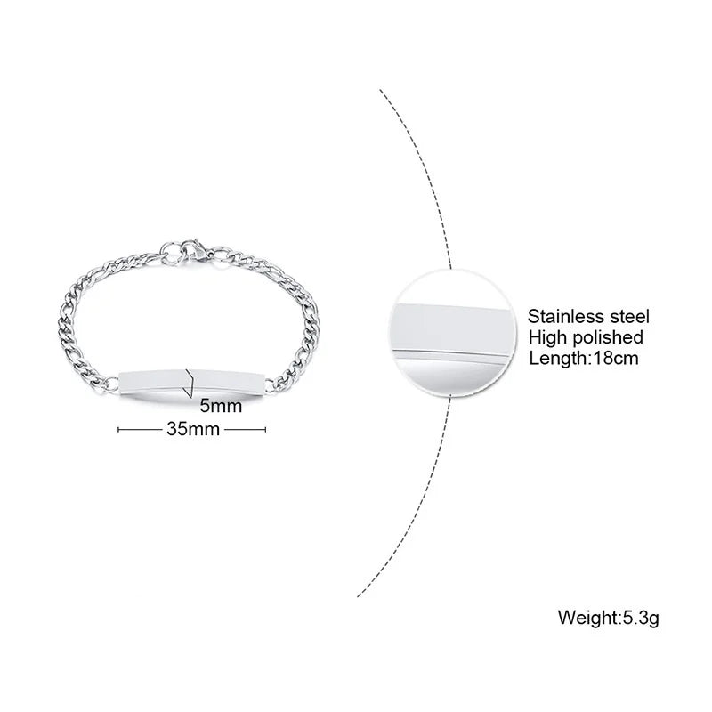 Free Custom Name Bracelet for Women,Stainless Steel Link Chain Bracelet,Elegant Personalized ID Bar Bracelets,Chic Jewelry Gifts