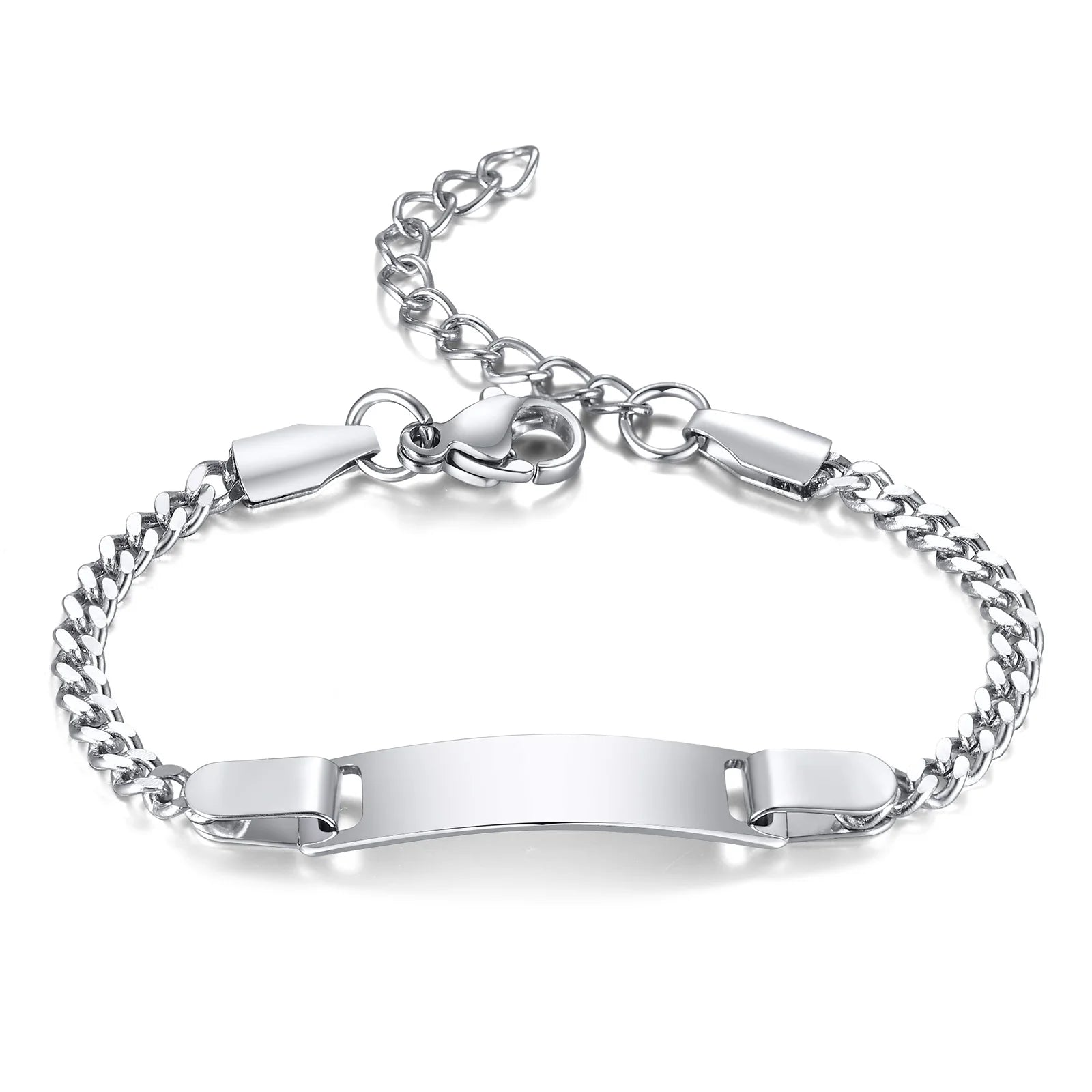 Persoanlized Custom Name Heart Bracelet,Stainless Steel Figaro Chain Link Adjustable,Engraved Gift for Boy Girl