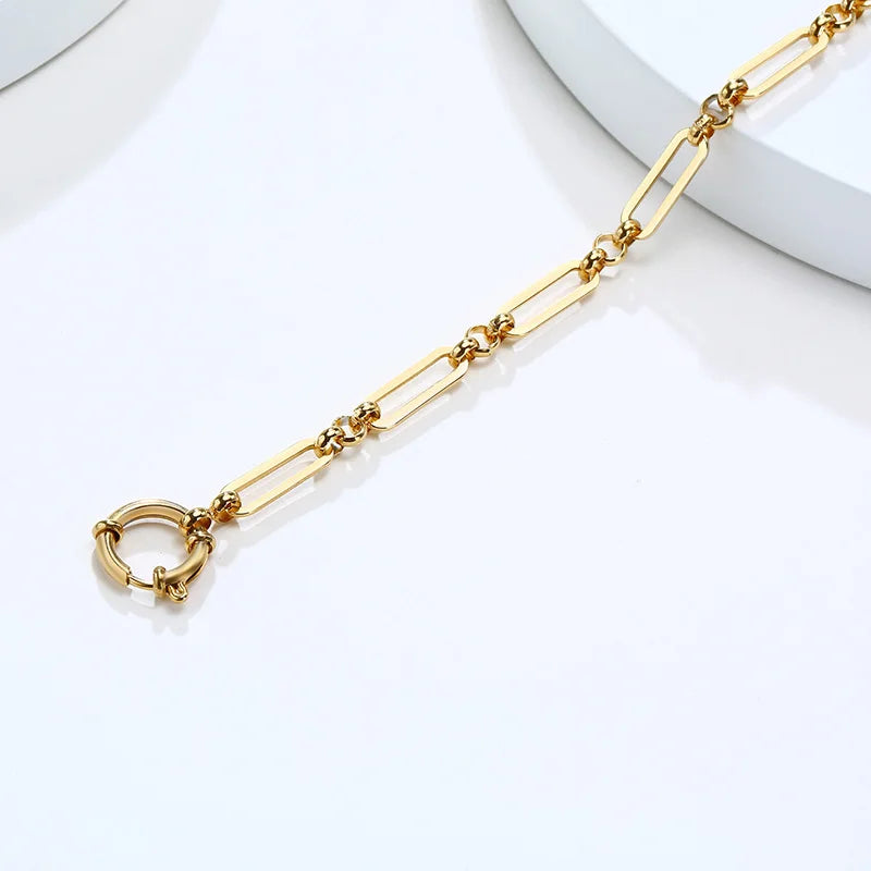 Rectangle Link Paperclip Chain Bracelet Gold Color Stainless Steel Chunky Link Large Clasp Stacked Women Jewelry