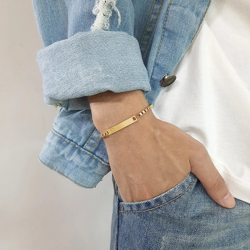 Personalize Baby Dad Mom Family Member Names Bar Bracelets Anti Allergy Stainless Steel Kids Girls Boys Adjustable Custom Gifts