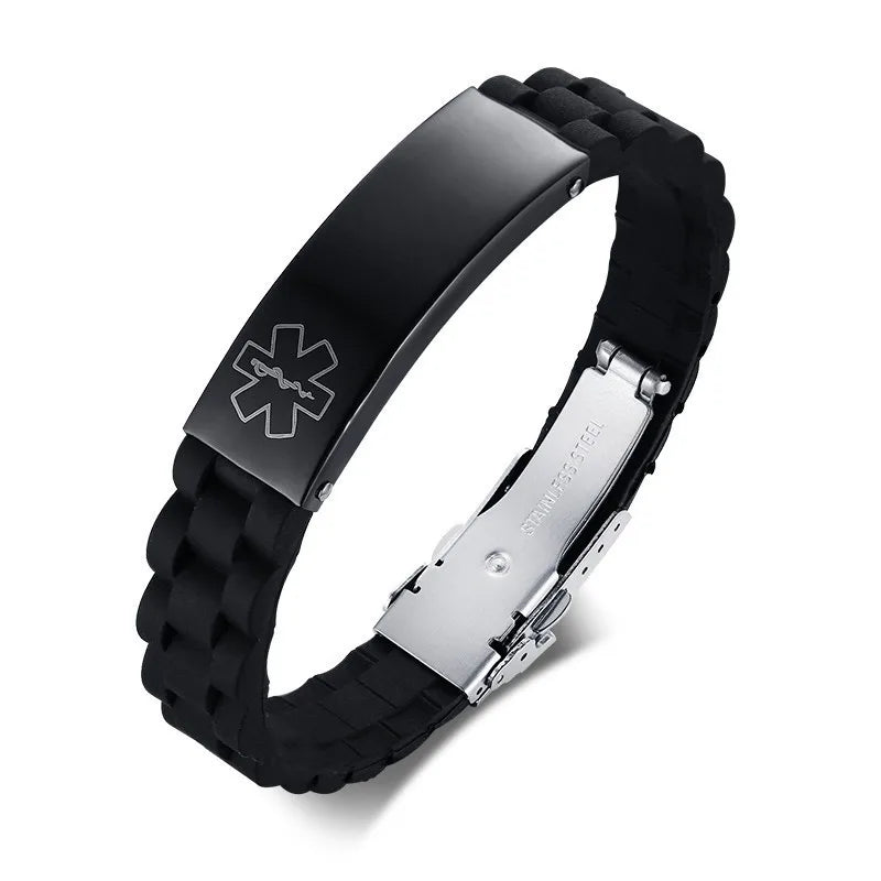 Free Engraving Medical Alert ID Bracelet Sport Silicone Persoanlzied ICE Message DIY Length For Men And Women Children