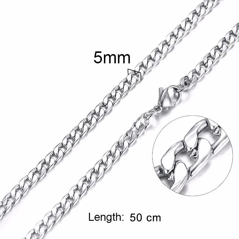 Solid Necklace Curb Chains Link Men Choker Stainless Steel Male Female Accessories Fashion