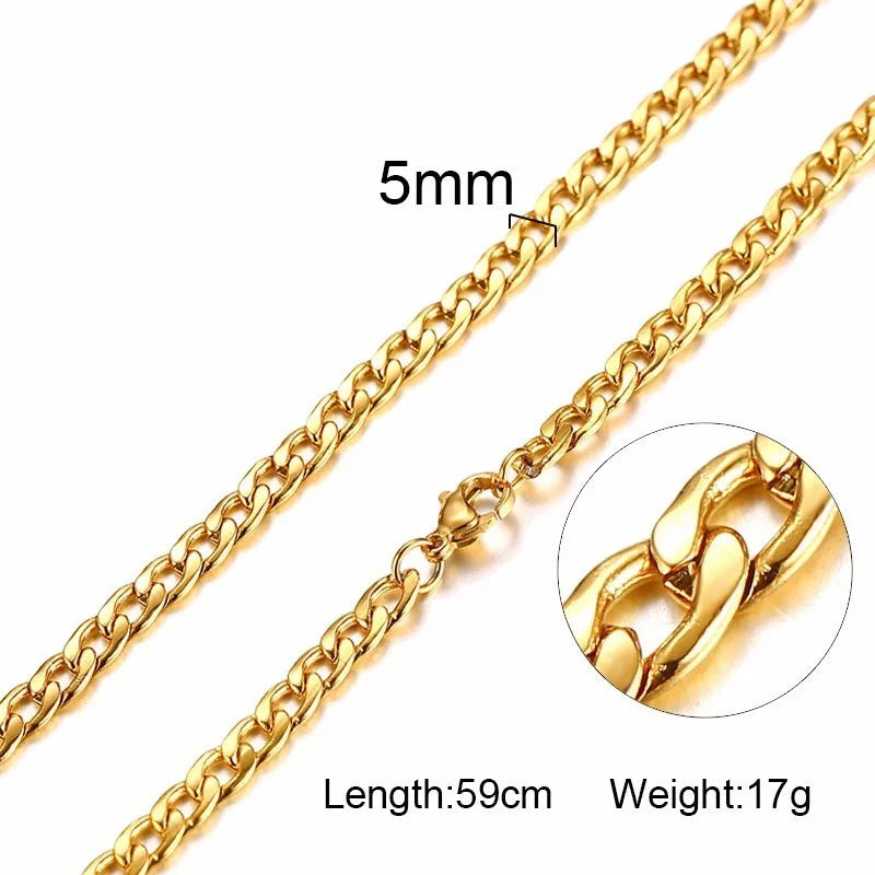 Solid Necklace Curb Chains Link Men Choker Stainless Steel Male Female Accessories Fashion