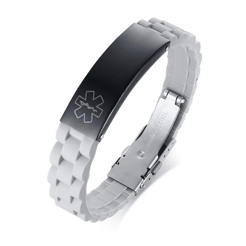 Free Engraving Medical Alert ID Bracelet Sport Silicone Persoanlzied ICE Message DIY Length For Men And Women Children