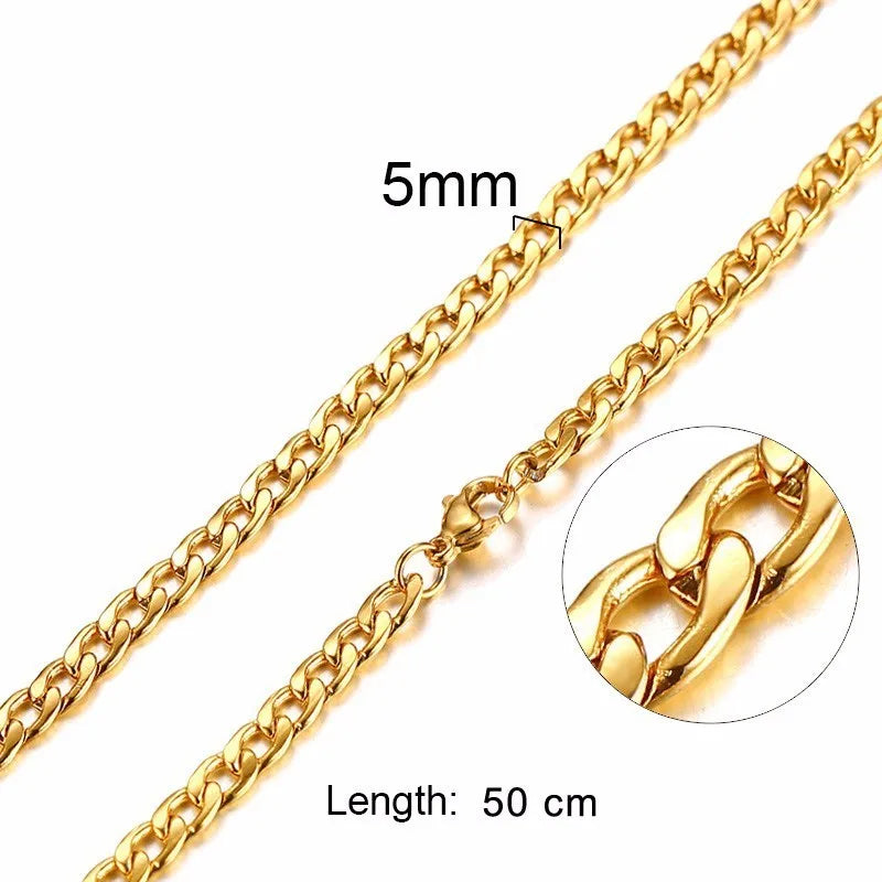 Solid Necklace Curb Chains Link Men Choker Stainless Steel Male Female Accessories Fashion