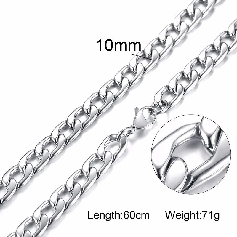 Solid Necklace Curb Chains Link Men Choker Stainless Steel Male Female Accessories Fashion