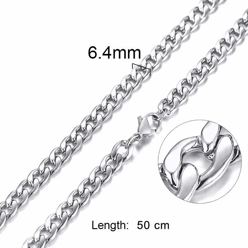 Solid Necklace Curb Chains Link Men Choker Stainless Steel Male Female Accessories Fashion