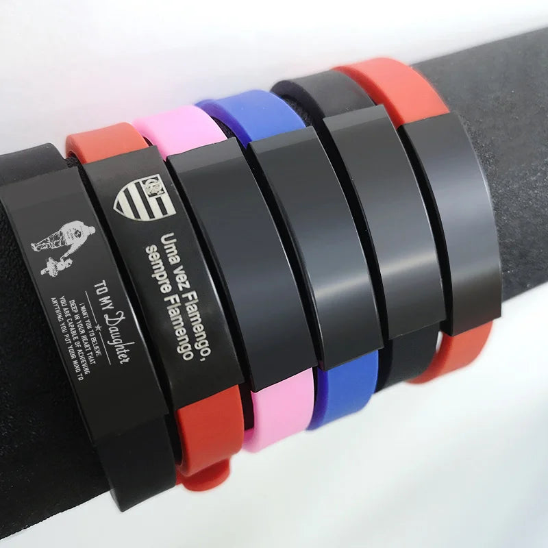 Personalized Rubber Silicone Bracelet ID Bracelet Bangle Adjustable Slide Custom Name for Women Men Girl Boy