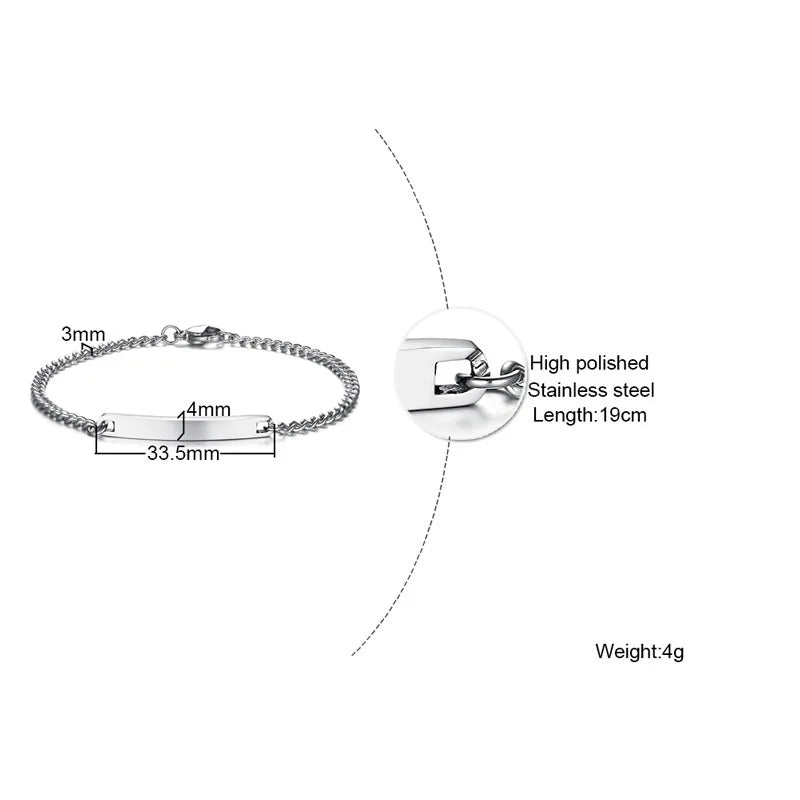 Free Custom Name Bracelet for Women,Stainless Steel Link Chain Bracelet,Elegant Personalized ID Bar Bracelets,Chic Jewelry Gifts