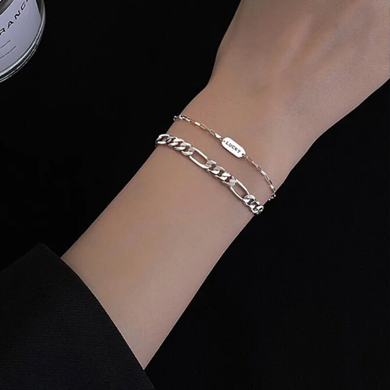 Simple Figaro Flat Snake Chain Bracelets for Women, Gold Color Stainless Steel Wrist Jewelry Length Adjustable