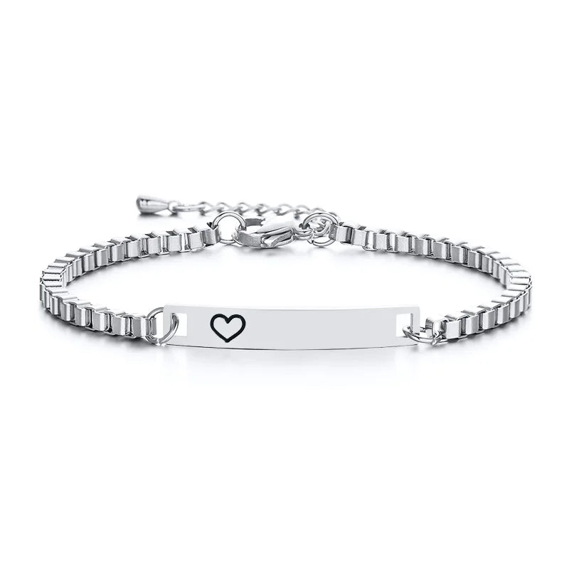 Persoanlized Custom Name Heart Bracelet,Stainless Steel Figaro Chain Link Adjustable,Engraved Gift for Boy Girl