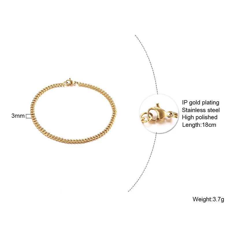 Simple Figaro Flat Snake Chain Bracelets for Women, Gold Color Stainless Steel Wrist Jewelry Length Adjustable