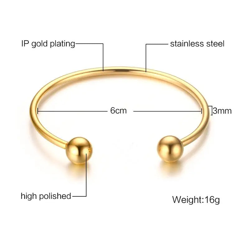 Charm Ball Cuff Bangle Women Bracelet Stainless Steel Gold Color Stackable Daily fashion Jewelry