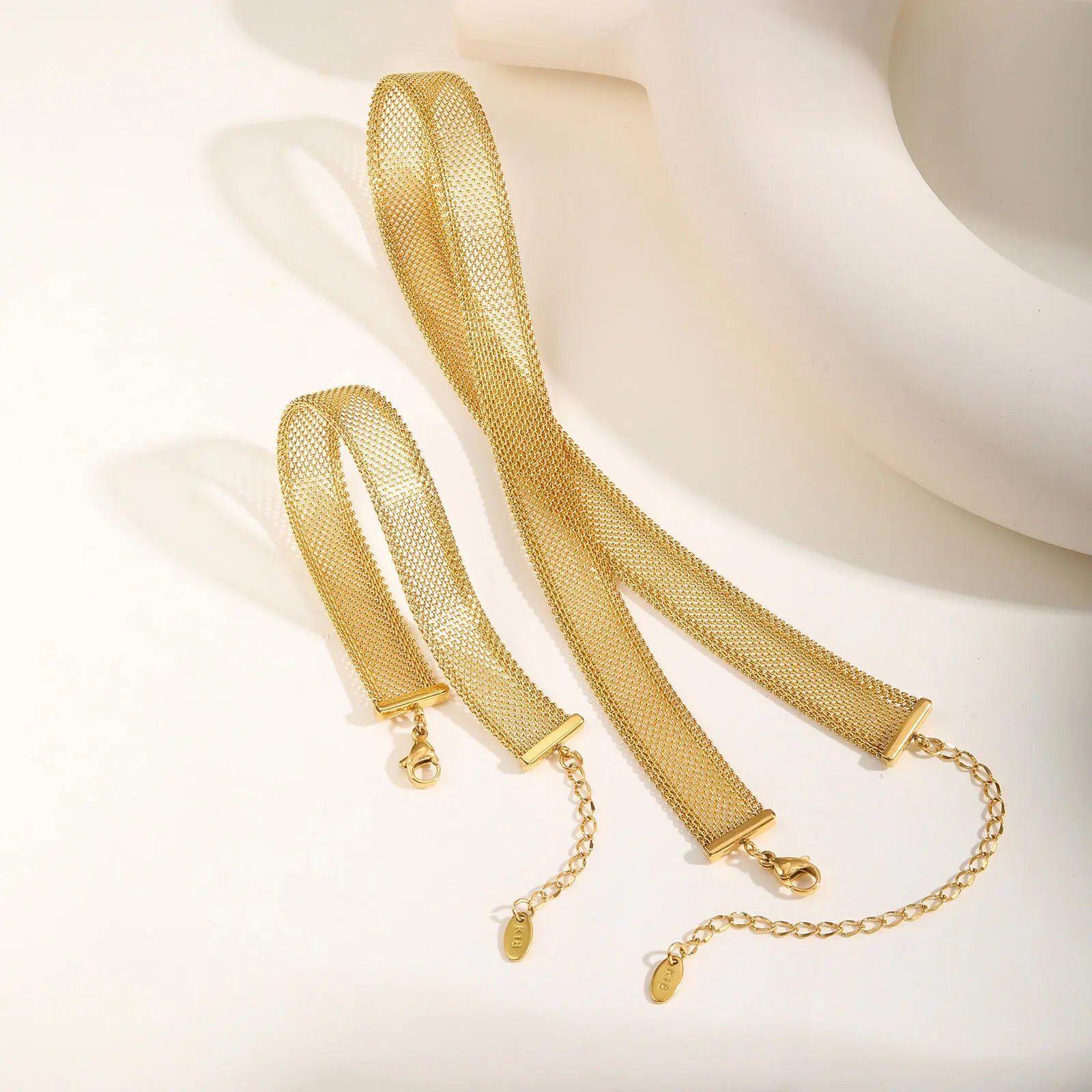 Wide Brand Stainless Steel Mesh Link Chain Bracelet For Women, Adjustable Wirst Jewelry Non Tarnish Waterproof