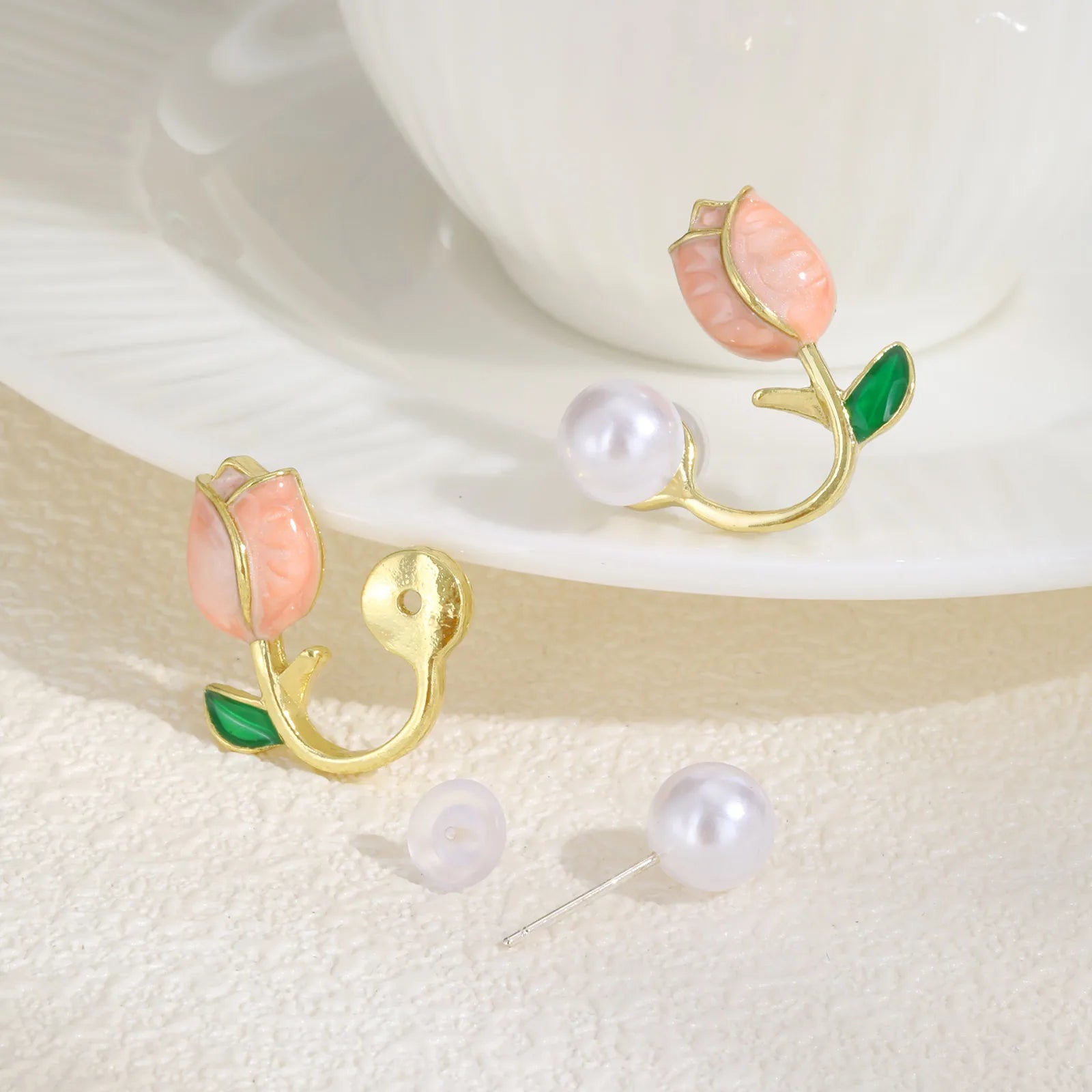 Elegant Tulip Imitation Pearl Earrings for Women,Unique Pink Earrings,Exquisite Jewelry Mother's Day Gift