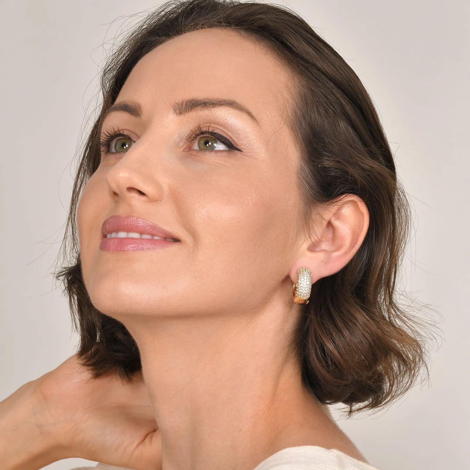 Dainty Bling Cubic Zirconia Round Hoop Earrings for Women Girls Party Jewelry, Chic Gold Color Metal Circle Earring Gifts To Her