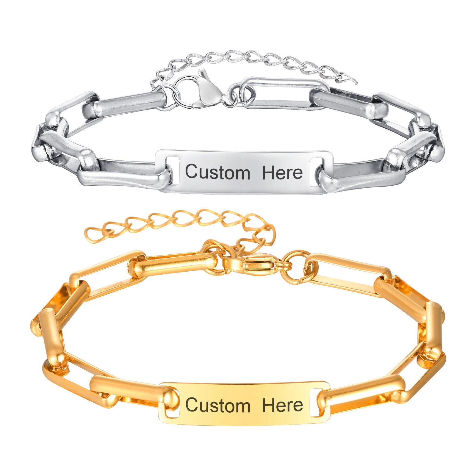 Personalized Bracelets Stainless Steel Bar ID Name Bracelet for Women Custom Engraved Inspirational Quote Gift Birthday Jewelry