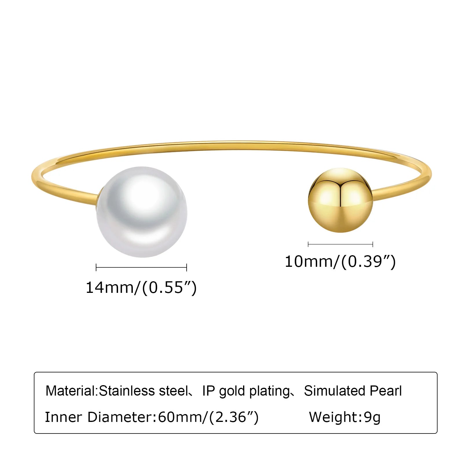 Women Trendy Cuff Bracelets, Gold Plated Stainless Steel Bangle Simulated Pearl Ball, Chic Minimalist Stylish Wristband Bracelet