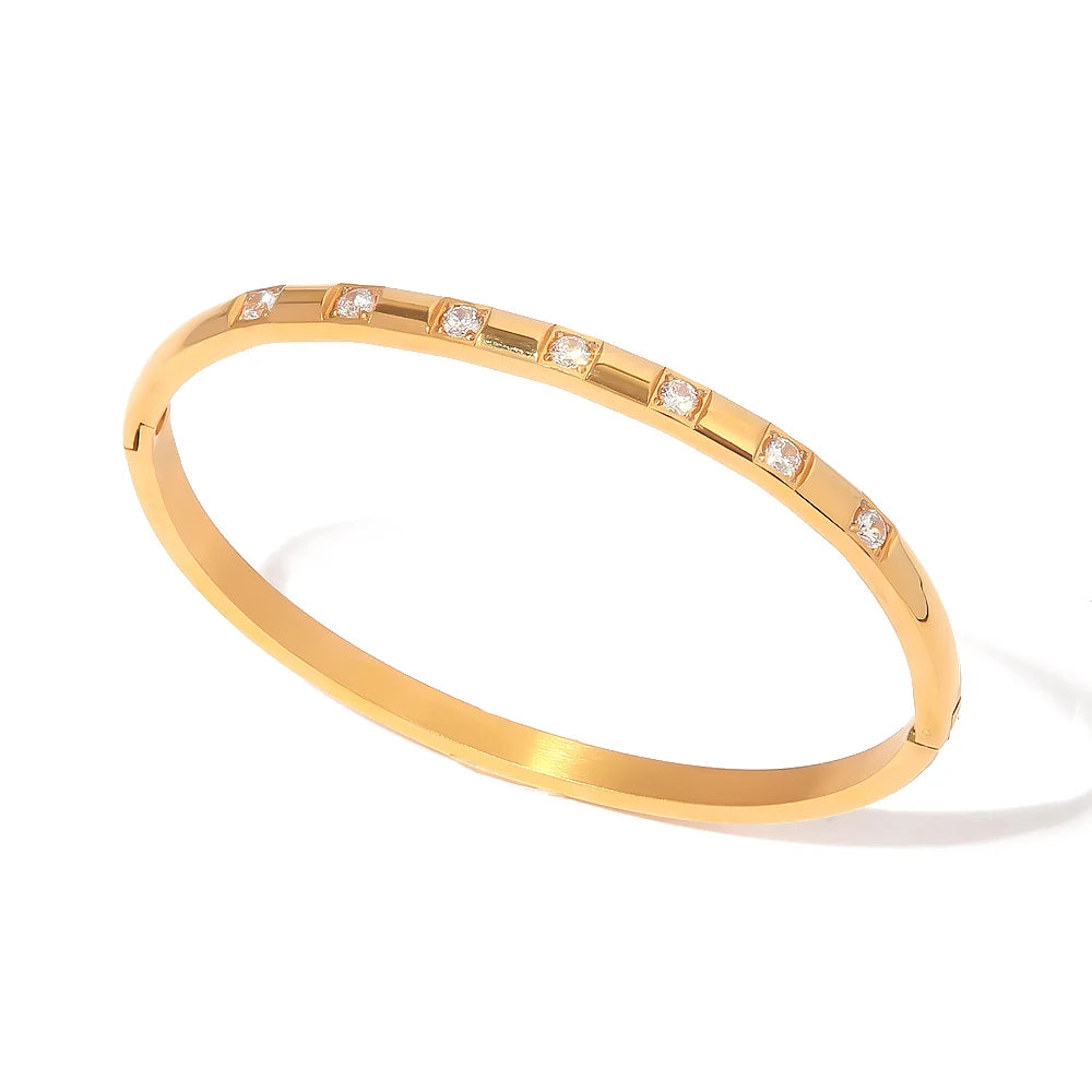 Uworld Luxury 18K Gold Plated White Round Zirconia Stainless Steel Bangles Band For Ladies Daily Wearing bijoux acier inoxidable