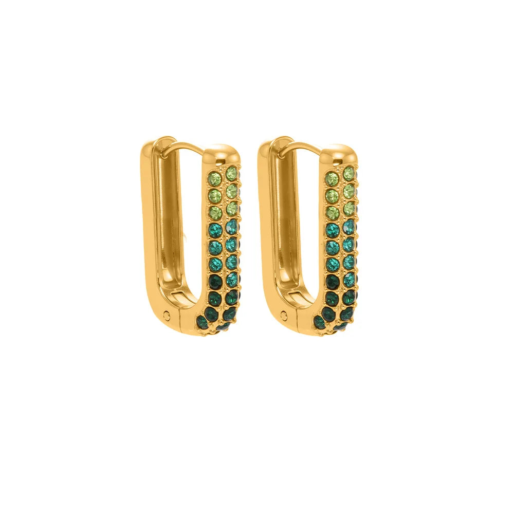 Nivora Luxury Colorful Cubic Zirconia Stainless Steel Earrings for Women Prevent Allergy PVD Gold Plated Hoop Earrings Jewelry