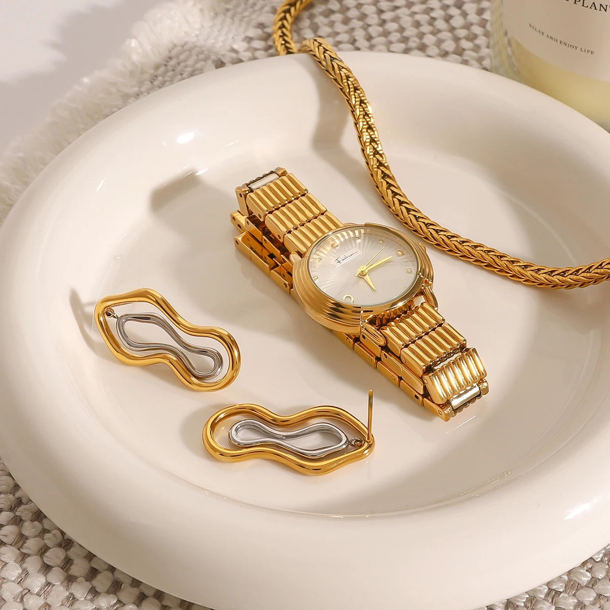 Uworld Minimalism Two Tone Sculptural Freeform Earrings Geometric Irregular Earrings Women's Accessories Gift for Her