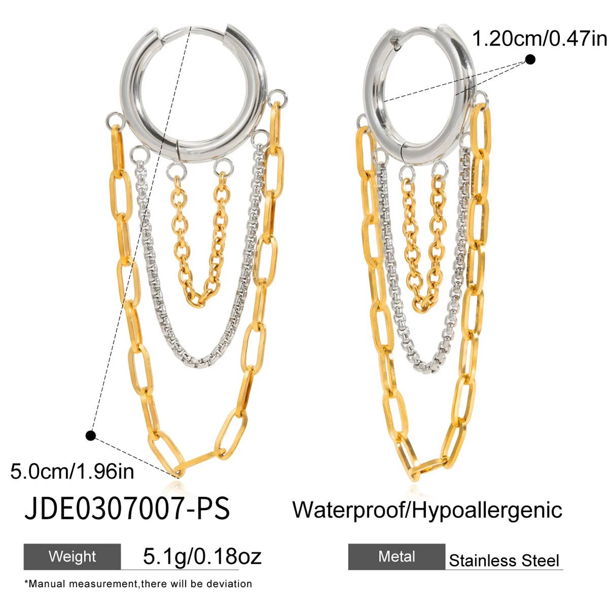 Uworld Minimalist Two tone Chain Tassel Earrings 18K PVD Stainless Steel Earrings Women's Jewelry Daily Wear