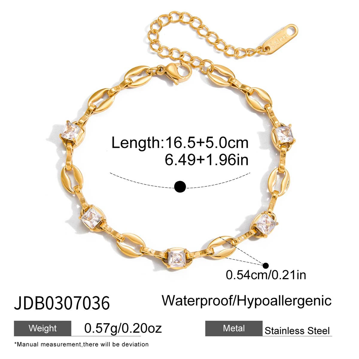 Uworld Classic Trendy 18K Gold Color Plated Inlay White Zircon Irregular Hollow Bracelet Waterproof Stainless Steel Jewelry Gift